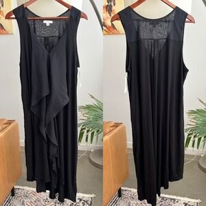 NWT H by Halston Black Tent-Style Ruffle-Front Midi Dress